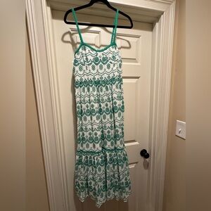 Adrianna Papell Teal and White Lace Maxi Dress